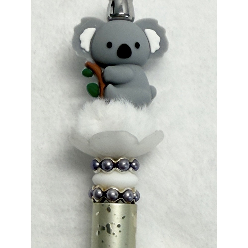 Cozy Desk Aesthetic Koala Beaded Pen Fuzzy Pom Pom Kawai Custom Journaling Gift